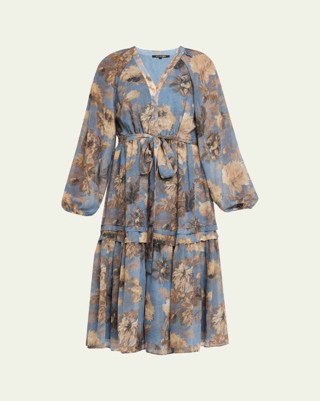 Belle Tiered Floral-Print Midi Dress